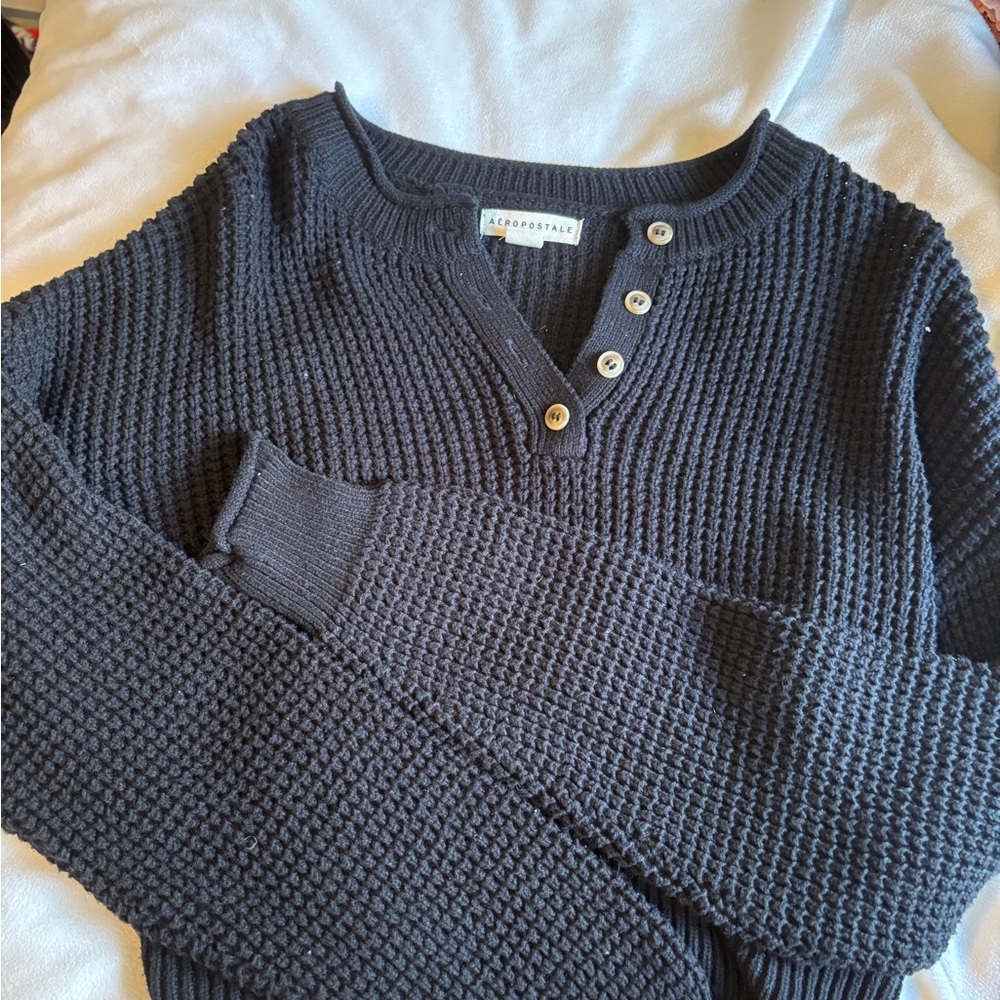 Aeropostale Charcoal Knit Sweater with Buttons